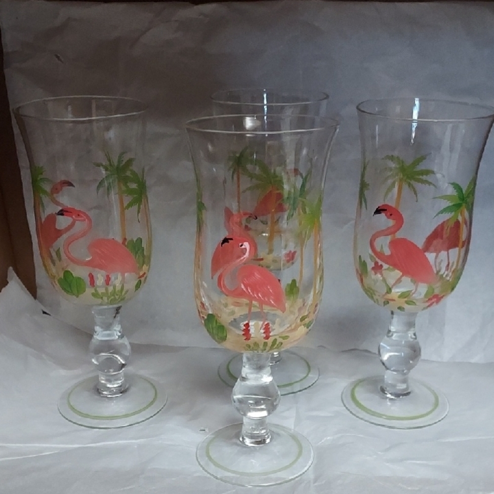 Tropical Flamingo Glass Set Of 4.
